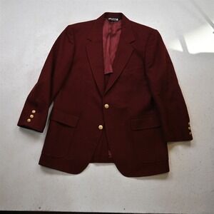 Vtg USA 40S Red 100% Wool Flannel Gold Button Mens Blazer Suit Jacket Sport Coat